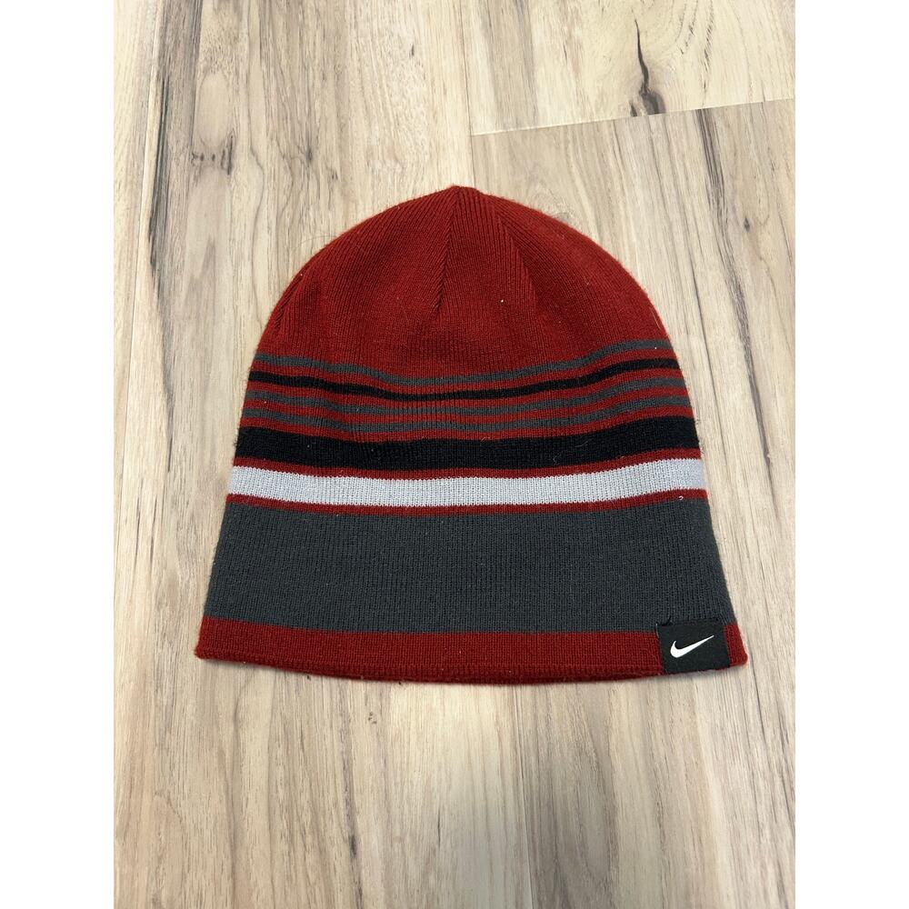 Nike Kids Maroon Striped reversible beanie hat